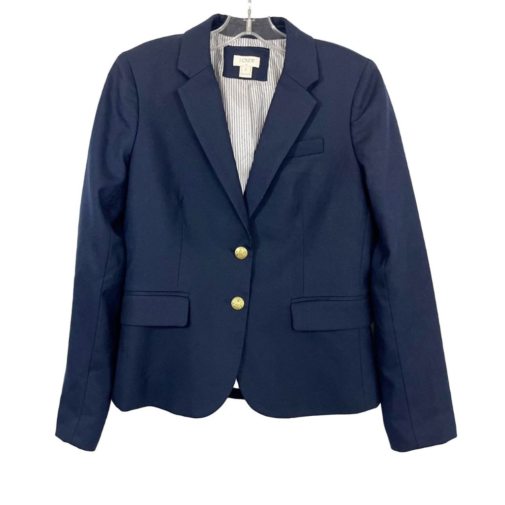 J. Crew Original Schoolboy Blazer Navy Blue Gold Buttons Wool Preppy - Size 2